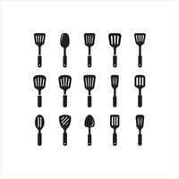 Collection of kitchen utensils featuring spatulas and serving spoons vector