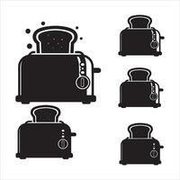 Collection of black and white toaster icons with toast slices vector