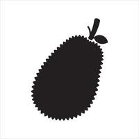 Simple black silhouette of a spiky durian fruit with a stem and leaf vector