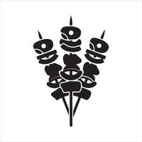 Stylized black silhouette of three savory meat skewers on white background vector