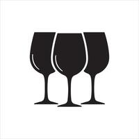 Three elegant black wine glasses arranged together on a white background vector