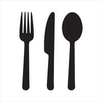 Simple black silhouette of a fork knife and spoon on a white background vector