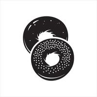 Two stylized black bagels with sesame seeds and plain top vector