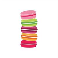 A tall stack of colorful french macarons with white filling vector