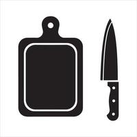 Simple black silhouette of a chef knife and cutting board vector
