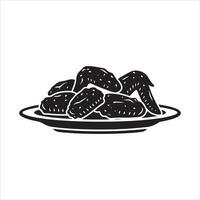 A plate of deliciously seasoned chicken wings presented in a stylized black and white graphic vector