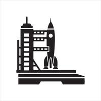Rocket ship prepared for launch on a spaceport launch pad vector