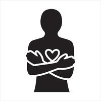 Silhouette of a person embracing themselves with a heart symbol vector