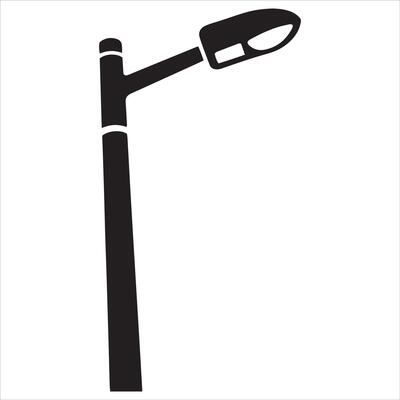 Modern street lamp post with a single light fixture on a white background
