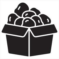 A black silhouette of a cardboard box filled with potatoes vector