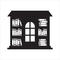 A black silhouette of a house filled with books and a window vector