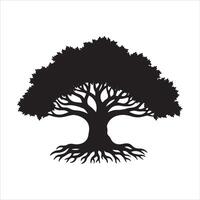 Majestic silhouette of a spreading tree with intricate roots vector