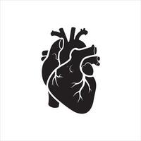 Stylized black human heart anatomy with visible blood vessels vector