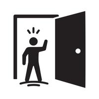 Person standing at an open doorway waving hello with a welcoming gesture vector