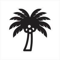 Simple silhouette of a coconut palm tree with fronds and fruit vector