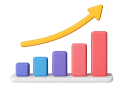 Glowing 3d bar graph climbing with vivid arrow, symbolizing financial advancement, business momentum, and strategic success trajectory png