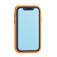 Orange smartphone with minimalist blank screen showing soft blue display, representing contemporary mobile technology and digital communication design png