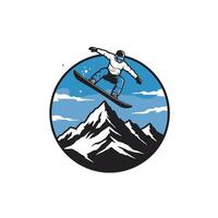 Logo design of a snowboarder jumping over mountain vector