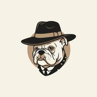 Bulldog wearing a hat and a suit logo design vector