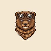 Bear head with goggles and a scarf logo design vector