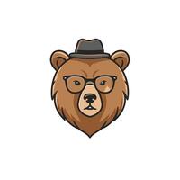 Logo design of a bear head wearing a hat and glasses vector