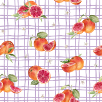 Seamless pattern with watercolor illustration of grapefruit with white flowers on isolated checkered background. Hand painted print with grapefruit branche with green leaves. Citrus fruits for textile png