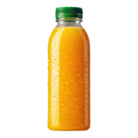 Cold orange juice in plastic bottle with green cap isolated on transparent background png