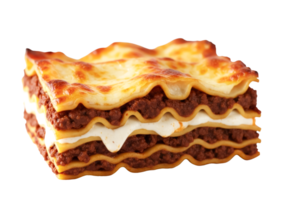 Classic lasagna slice with beef and cheese isolated on transparent background png