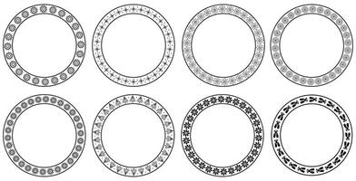 Circle ornamental border set with traditional black and white round floral frames for creative use vector