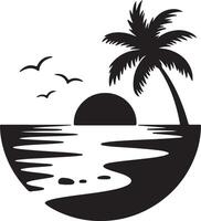 Tropical sunset with palm tree and birds over water ocean vector