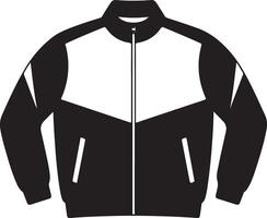 Black and White Track Jacket Silhouette Zip Up Front View Apparel Design Template vector