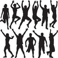 Diverse people in dynamic poses celebrating and moving silhouette celebration vector