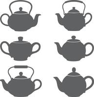 Six Gray Teapot Silhouettes Different Styles and Shapes Simple Kitchenware Icons Illustration vector