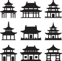 Asian pagodas architecture silhouette collection temple building vector