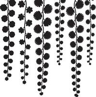 Black silhouette of hanging plants with rounded and serrated leaves vines botanical vector