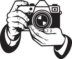 Hands holding vintage camera silhouette photography vector
