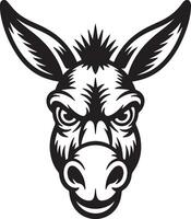 Black and White Donkey Head Silhouette Strong Angry Expression Detailed Illustration Graphic Design Element vector