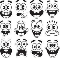 Cartoon faces expressions emotions happy surprised vector