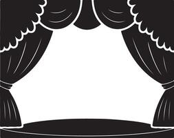 Black silhouette stage curtains with ornate valance and a circular stage platform illustration design element vector