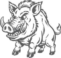 Aggressive Gray Silhouette of a Wild Boar with Sharp Tusks and Bristly Fur Standing on All Four Legs vector