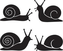 Black snail silhouettes with spiral shells vector