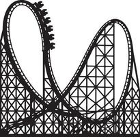 Black and White Silhouette Roller Coaster Illustration Featuring a Loop and Multiple Drops Thrilling Ride Design Graphic vector