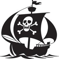 Black and White Silhouette of a Pirate Ship Sailing on the Ocean with a Jolly Roger Skull and Crossbones Flag 1 vector