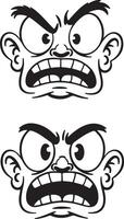Furious cartoon face silhouette angry expression vector