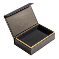 Elegant black and gold gift box open empty png