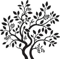 Black silhouette of a stylized tree with leaves and berries branches vector