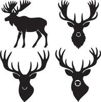 Moose and deer head silhouettes with large antlers vector