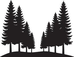 Evergreen trees silhouette against white background forest black and white vector