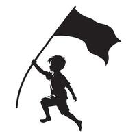 Silhouette of boy running holding flag illustration image vector