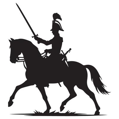 Galloping Horse Silhouette Illustration with Cavalier Sword Rider Design